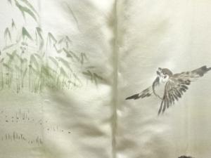 アンティーク　雀に竹模様肩裏ひげ紬男物羽織